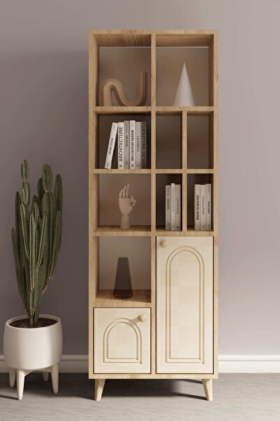 FUHO İda Bohem Kitaplık Safir Meşe-Vizon Bej