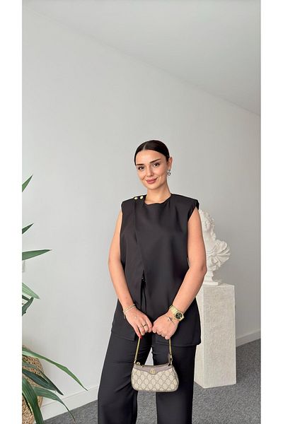 QİMYA BUTİK Keyymod Women's Front V Cut Padded Tank Top - Pants Double Set