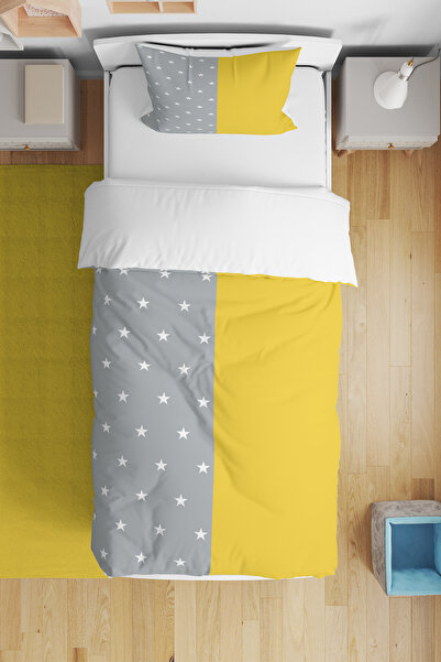 BelezaHome Gray Yellow Star Single Baby Kids Bedding Set