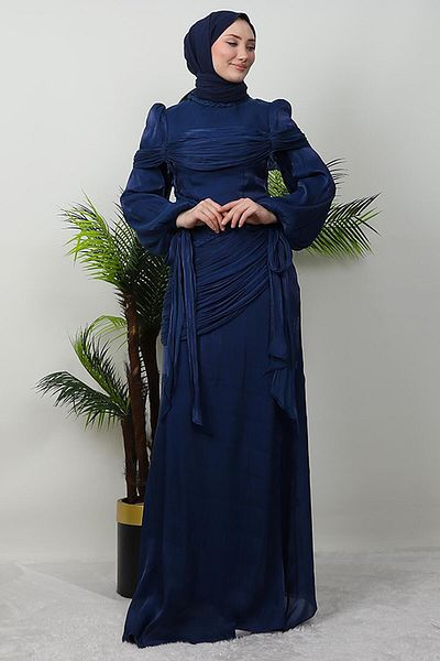 GİYZAMİLA "Dark Blue Freedom Evening Dress"