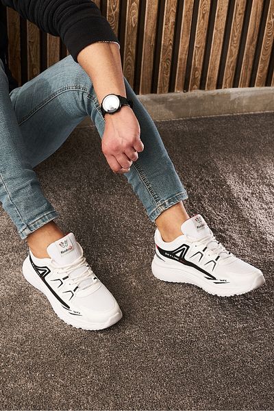 Nstil Αθλητικά παπούτσια Casual ανδρικά λευκά μαύρα αθλητικά παπούτσια με κορδόνια με οδοντωτή χοντρή σόλα με υποστήριξη αστραγάλου 4281