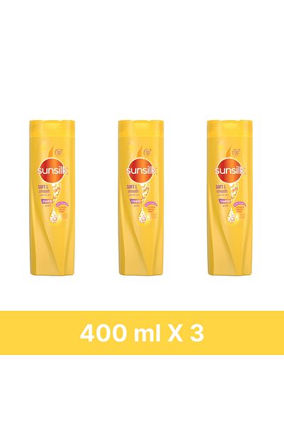 Sunsilk شامبو، لشعر ناعم وأملس، ناعم وأملس، مع بروتين الحرير وزيت الأرغان وفيتامين سي، 400 مل × 3