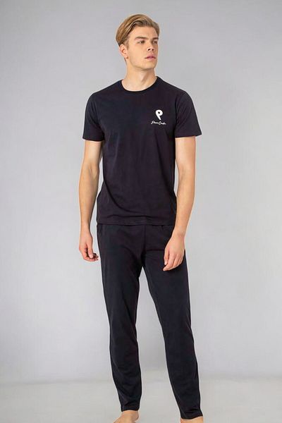 Pierre Cardin Licensed New Season Men's 100% Cotton Summer Pajama Set with Short Sleeves and Pockets - Navy Blue
