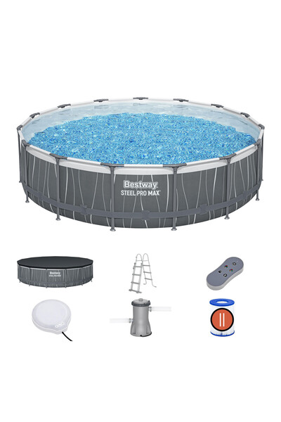 BESTWAY Pool Set Steel Pro Max LED 457x107cm | Includes LED light | Family Pool | Summer Pool