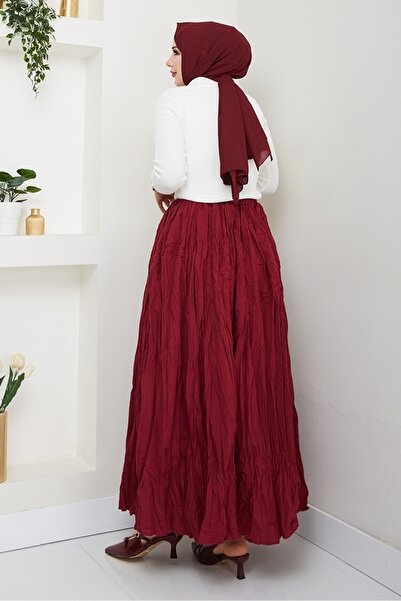 Bestenur Bohemian Skirt with Krash 1398 - Burgundy