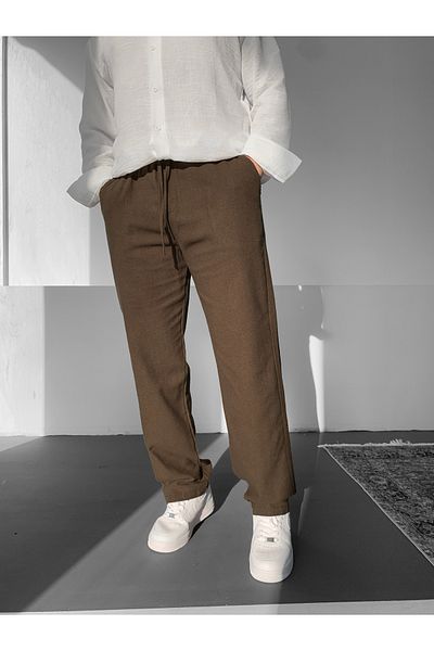NO1 KONSEPT Brown Relaxed Cut Baggy Linen Trousers