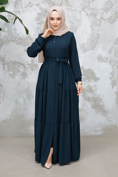 Neva Style Folded Pleated Emerald Green Hijab Abaya 80781Zy