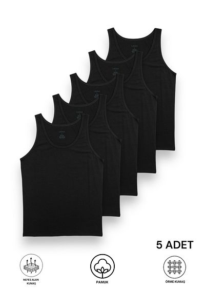 LAUMA Black 5-Piece Wide Collar Combed Cotton Men's Undershirt