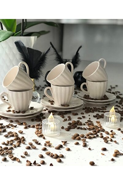 DURU HOME 6 Kişilik 12 Parça Desenli  Türk Kahvesi Fincan Takımı