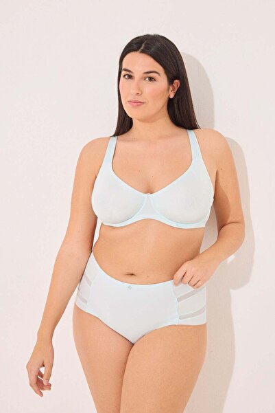 Women'secret Classic high- panty in microfibre and blue tulle