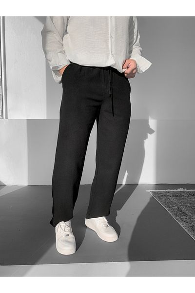 NO1 KONSEPT Black Relaxed Cut Baggy Linen Trousers