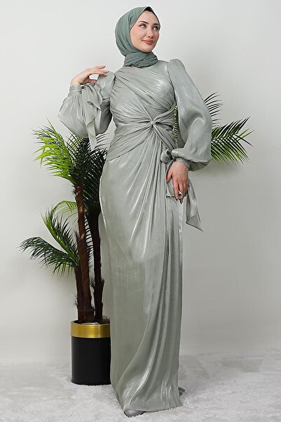 GİYZAMİLA Βραδινό φόρεμα Nil Green Silk Orchid