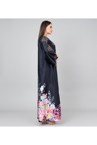 IKKXA Floral Printed Crystal Embroidery Jalabiya