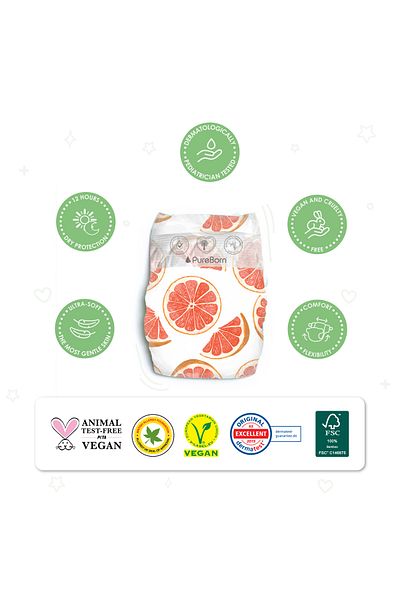 PUREBORN Size-1 Organic Diapers upto 5kgs 204's Bundle Pack Assorted