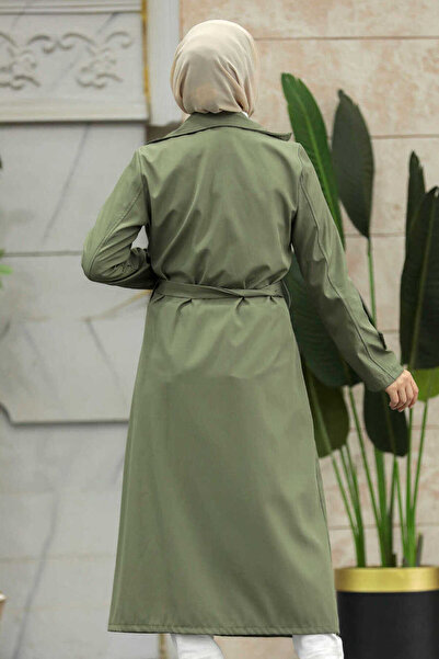 Neva Style Buttoned Khaki Hijab Trench Coat 6103Hk