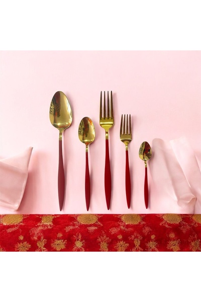 KAŞIKCIM Renkli Kaşık Çatal Seti 30 Parça 6 Kişilik Kırmızı