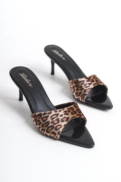 LDR Women's Leopard Thin Heeled Pointed Toe Slippers