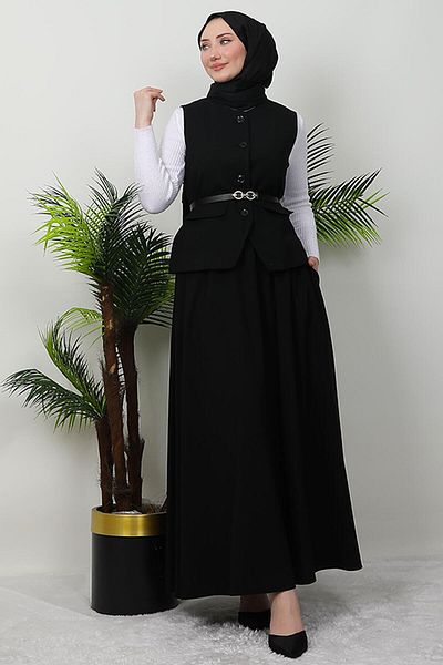 KAWEL Black Vest and Skirt Set