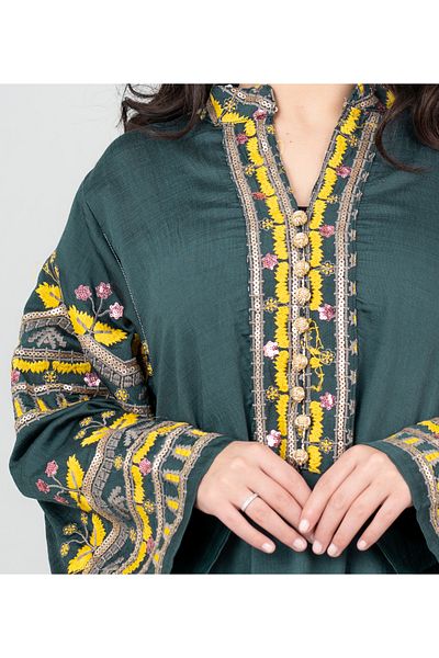 IKKXA Solid Embroidery Jalabiya with Pocket