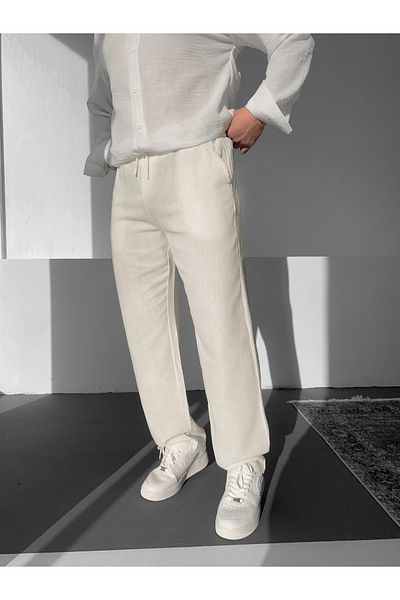 NO1 KONSEPT Ecru Relaxed Cut Baggy Linen Trousers