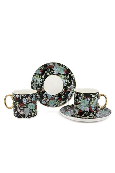 Mikasa Moor Garden Black 2-Piece Teacup Set 6Pcs 180Cc
