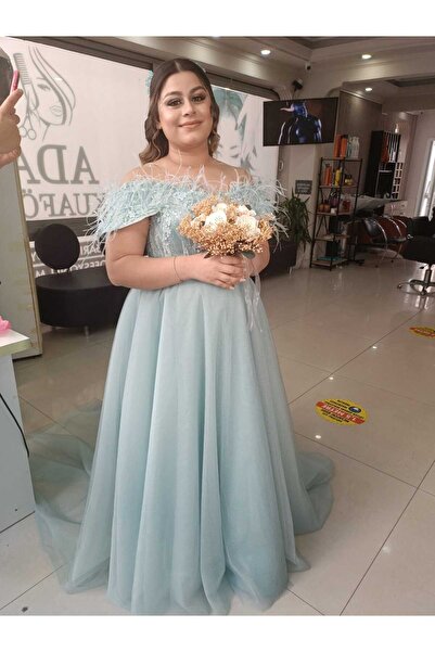 serpildinc Bebe Mavisi Madonna Yaka İşlemeli Prenses Abiye After mezuniyet nikah Elbisesi