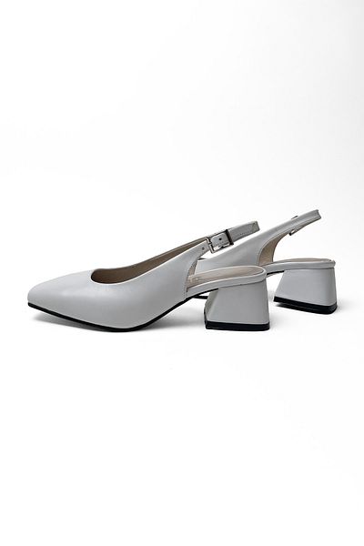 RABU White Women's Genuine Leather Blunt Toe Open Back Short Heeled Shoes