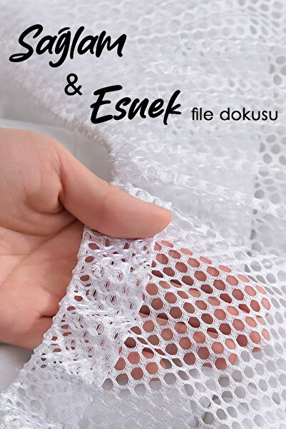 Meleni Home 1 Adet Perde ve Çamaşır Yıkama Filesi - Büyük Boy İpli Yıkama Filesi 60x80 cm Beyaz