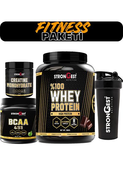 STRONGEST Fitness Package, Whey Protein, Creatin, Bcaa and Shaker Quadruple Combination