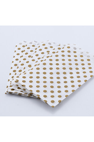 Bimotif Puantiye desenli kese kağıdı, altın-beyaz  11x20 cm - 5 adet