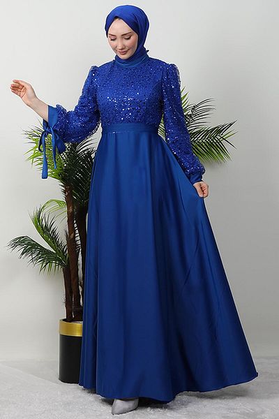 GİYZAMİLA Sequin Sequin Detail Satin Evening Dress Saks
