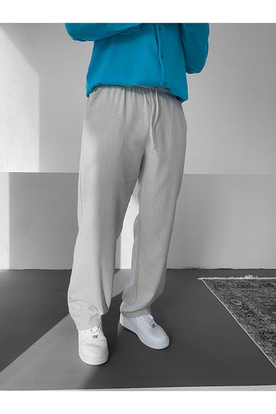 NO1 KONSEPT Gray Relaxed Cut Baggy Linen Trousers