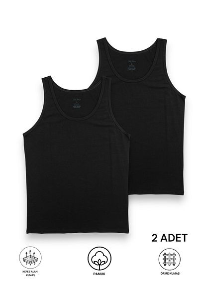 LAUMA Black 2-Piece Wide Collar Combed Cotton Men's Undershirt