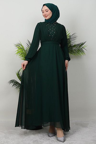 GİYZAMİLA Emerald Drop Chiffon Gown