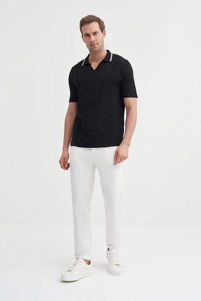Cazador Tricotaj Tricou negru pentru bărbați cu gât polo 3037