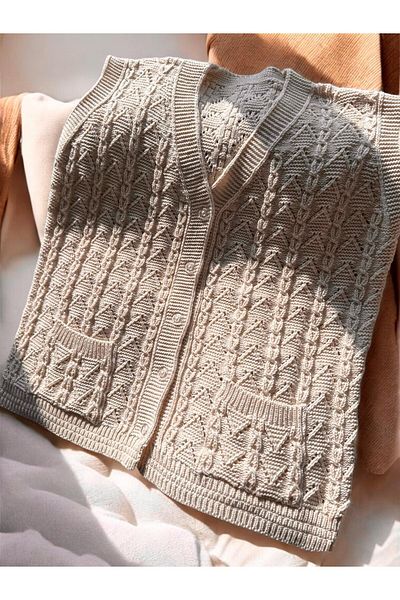 Çeyizcim Knitwear Knitted Angora Buttoned Pocket Dowry Vest