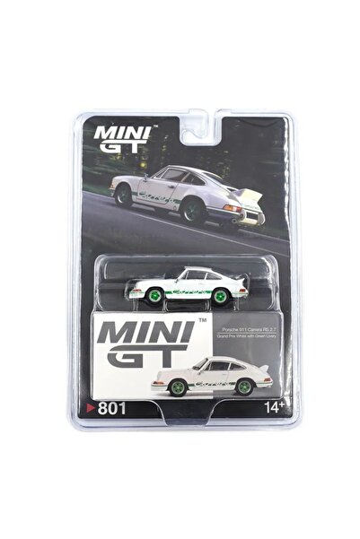 mini gt 801 Porsche 911 Carrera Rs 2.7 Grand Prix White with Green Livery - Blister Package