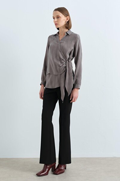 Nihan Gömlek Yakalı Anvelop Cupra Bluz Gri