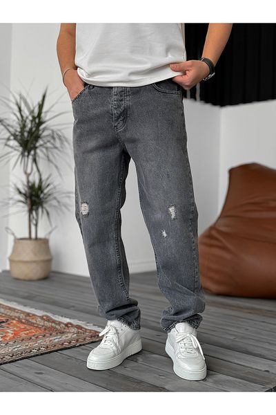 BYBASICMAN Gray Ripped Baggy Trousers Ke-179/146/089/158