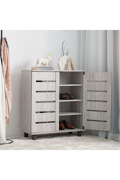 Danube Home Ricky 14-Pair Shoe Cabinet-Grey Oak L75xW32xH86cm