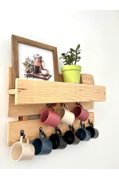 Lotusorium Doğal Çam Ağacından 9lu Kahve Fincan Askılığı, Kahve Köşesi Dekorasyon, Pinterest, Ahşap