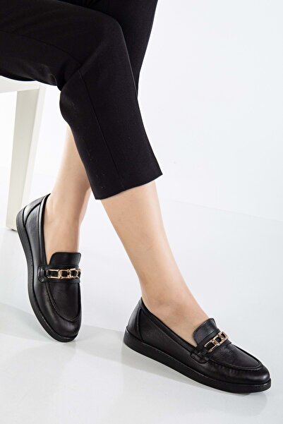 ANALİN SHOES Pantofi de damă negri casual - cataramă din piele naturală