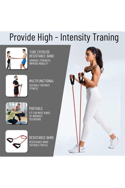 anythingbasic Medium Resistance Toning Tube, 1200mm, 6mm Thick, 10mm Dia, Foam Handle, Red, Natural Rubber