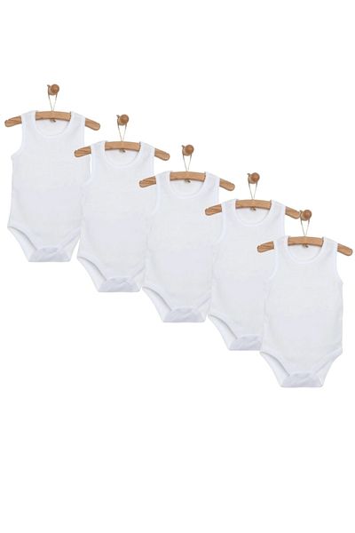 mixibaby Mixi Baby Cotton White Snap Fastener Short Sleeve 5-Piece Baby Undershirt Body Set