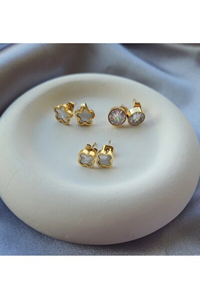 Arus 6'lı Pırlanta ve Yonca Detaylı Küpe