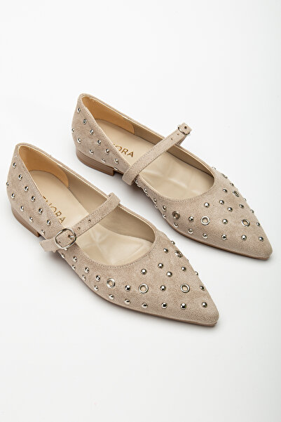 DENORA Παπούτσια μπαλαρίνας σε μπεζ ματ σουέντ με μύτη με ίσια καρφιά