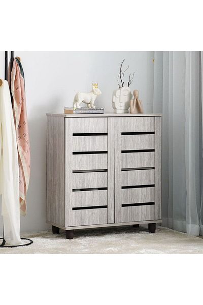 Danube Home Ricky 14-Pair Shoe Cabinet-Grey Oak L75xW32xH86cm
