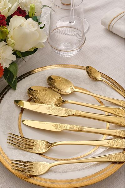 Karaca Elegance Bellatrix 84 Piece 12 Person Cutlery Set Gold