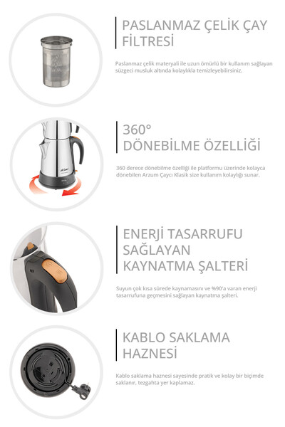 Arzum Ar3004-ınx Çaycı Klasik Paslanmaz Çelik Çay Makinesi - Inox
