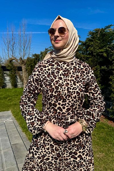 Rabia Şamlı Καφέ φόρεμα με λεοπάρ στάμπα